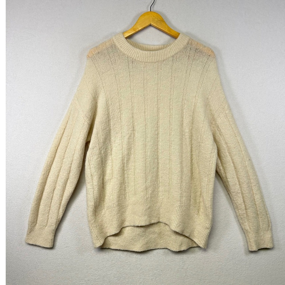 LOGG H&M Cream Ribbed Knit Crewneck Pullover‎ Sweater Women Size S